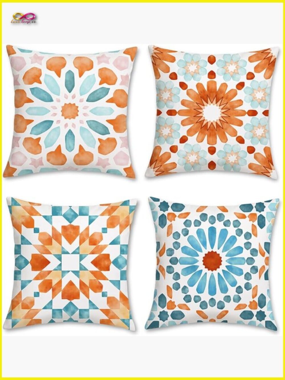 Set of 4 Decorative Throw Pillow Covers Soft Velvet Boho Mandala 18x18"